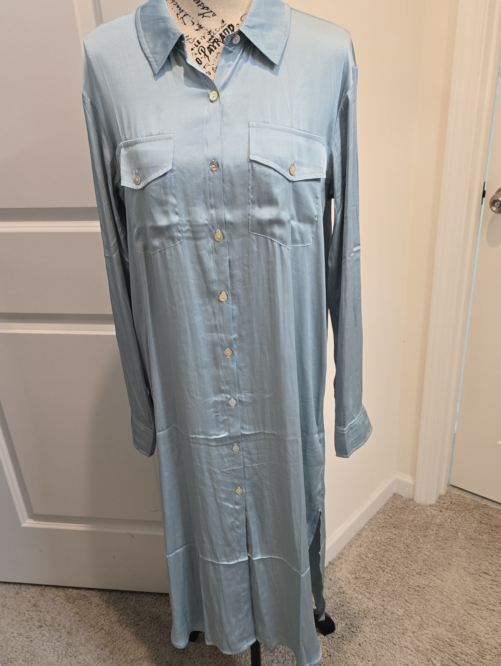 Mystree Pale Blue Button-Front Shirt Dress